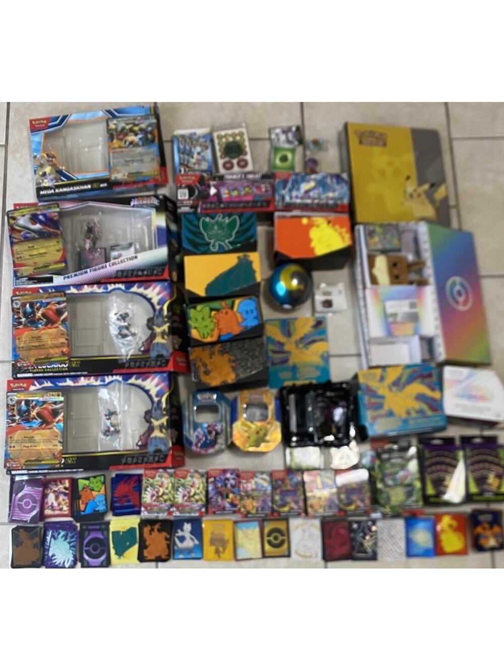 Big Pokemon Empty Box Lot w Tins,cases,cards Sleeves,jumbo Cards,binder,toys